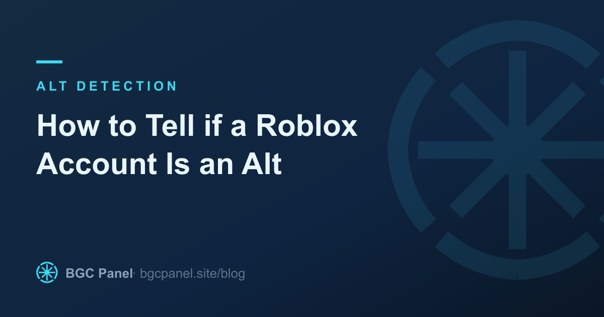 Illustrated cover for the BGC Panel guide on the signals that reveal a Roblox alt account