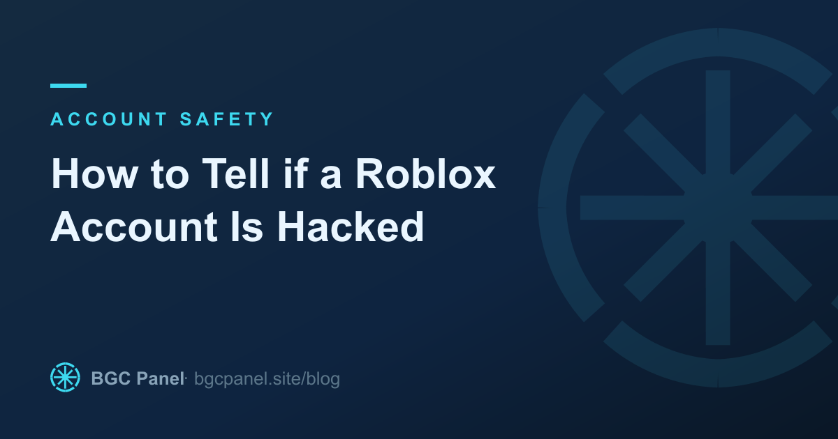 Illustrated cover for the BGC Panel guide on the public warning signs of a hacked Roblox account
